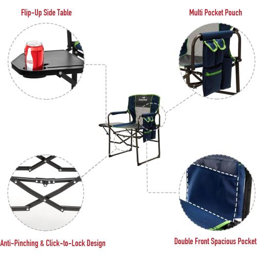 SUNNYFEEL Camping Directors Chair, Heavy Duty,Oversized Portable Folding Chair with Side Table, Pocket for Beach, Fishing,Trip,Picnic,Lawn,Concert Outdoor Foldable Camp Chairs