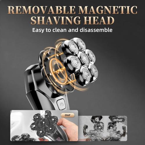 Ufree 7D Rotating Head Shaver for Bald Men, Magnetic Detachable Head Shaver, IPX7 Waterproof Wet or Dry Electric Razor for Men, LED Display Rechargeable Shaving with Type-C Charge, Mens Gifts