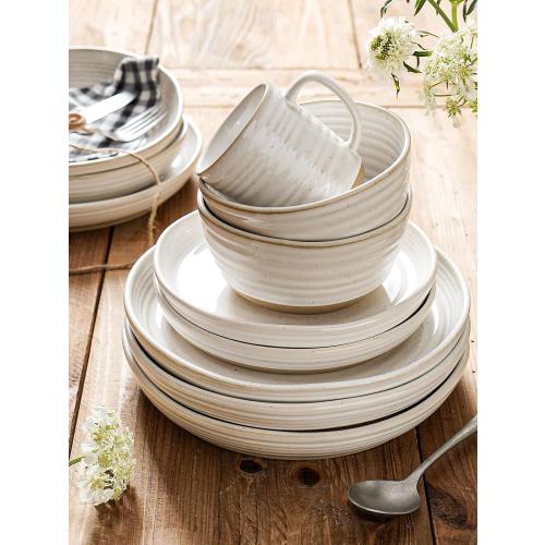 LE TAUCI Dinnerware Sets 16 PCS, Stoneware Plates and Bowls Set, House Warming Wedding Present, Serve for 4 (10 Dinner Plates   8 Salad Dish   28 oz Cereal Bowl 12oz coffee mugs) x 4, Arctic White (NO DINNER PLATES)