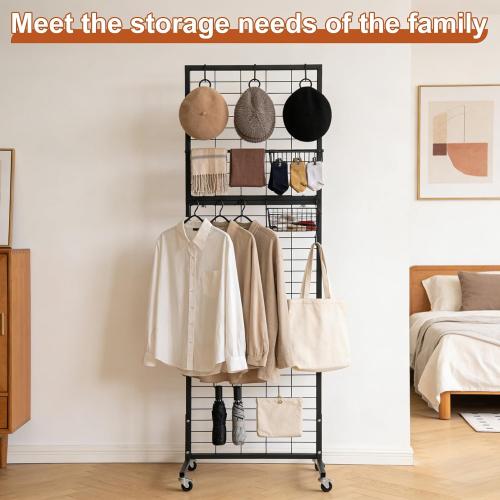 Foldable 3-Tier Wire Grid Wall Display Rack, Tool-Free Assembly Gridwall With Removable Hooks, Mobile Grid Panel For Home Storage, Retail Display & Vendor Events, Black Wire Grid Wall Panel Display