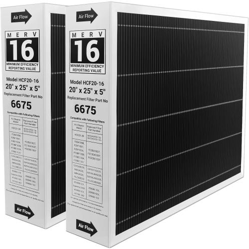 20x25x5 MERV 16 Air Filter, Carbon-Efficient Furnace Air Filter Compatible with Lennox 6675 and Lennox HCC20-28 Healthy Climate Furnace Filter for HVAC System, Replaces Part HCF20-16, 2 Pack