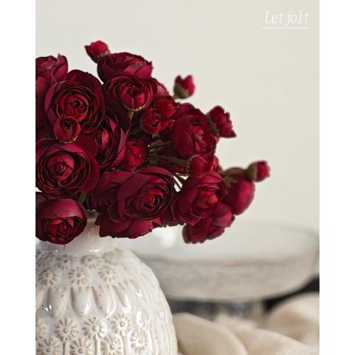 Letjolt Ranunculus Artificial Flower 18 Pcs Red Silk Ranunculus Wedding Bouquet Engagement Centerpieces Arrangements Bridal Shower Decorations Home Decor, Dark Red
