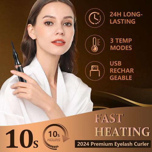 Heated Eyelash Curler - Fast Heat up in 8s - 3 Heat Modes with USB Rechargeable - Electric Eyelash Curler - Natural Curling 24 Hours Long Lasting, Anti-Burn Eyelid, Brown Black CC
