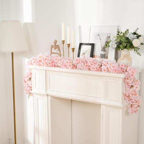Cherry Blossom Garland 6-Pack 35.4 Ft Cherry Blossom Hanging Vine Silk Sakura Vines Garland for Wedding Party Decor, Pink
