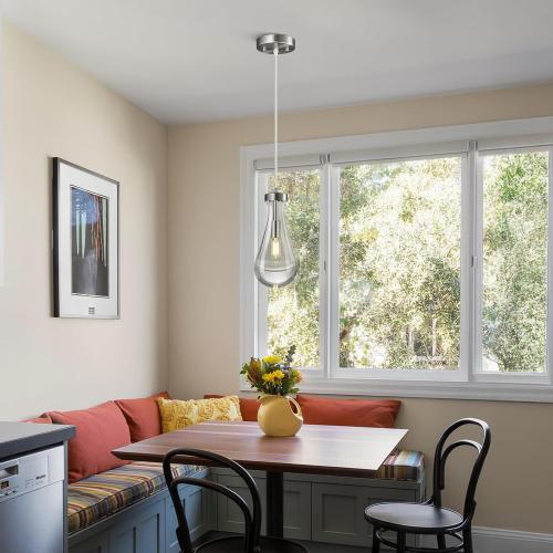 Raindrop Pendant Lights Kitchen Island Teardrop Nickel Hanging Light Fixtures Clear Solid Glass Pendant Light Modern Chandeliers for Dining Room Porch Corridor Living Room(2-Pack)