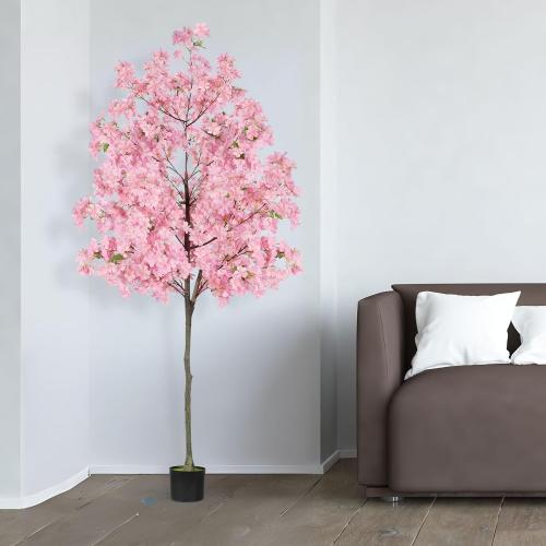 6Ft Tall Cherry Blossom Artificial Tree, Fake Tree Faux Silk Plant with Plastic Nursery Pot,Artificial Plants for Home Office Indoor Decor(Pink)