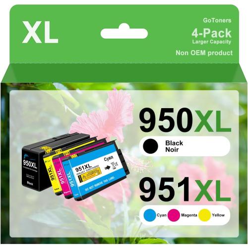 GoToners 950XL 951XL Compatible for HP 950 XL 951 XL Ink Cartridge Compatible with OfficeJet Pro 8600 8610 8620 8100 8630 8660 8640 8615 76DW 251DW Printer (4, Black, Cyan, Magenta, Yellow)