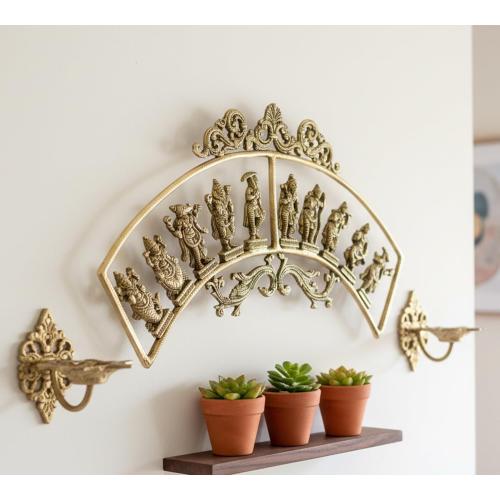 eSplanade - Brass Vishnu Dashavatar Dashavatara Dasavatharam - Ten Incarnations Avtars - Ten Incarnations of Lord Vishnu - Wall Hanging (13 Inch)