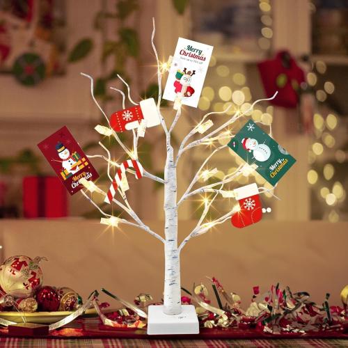 PABIPABI Money Tree Gift Holder, 24 LED Lighted Display Tree with 6 Clear Clips, Battery/USB Powered Timer Birch Tree for Christmas, Memo, Present Card, Photo, Wedding, Birthday Graduation