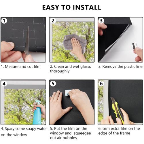 Kromapolis Blackout Window Privacy Film Total Light Blocking Room Darkening Window Covering, Removable Static Cling Frosted Glass Tint, Non-Adhesive, Black 45.2'' x 393.7''