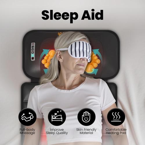 Massage Mat, Detachable Neck Massager, Full Body Vibration Heating, Massage Pad with 10 Vibrating Motors and 9 Speed Settings for Home Office Use, Gift for Men Women Parents Christmas,Black