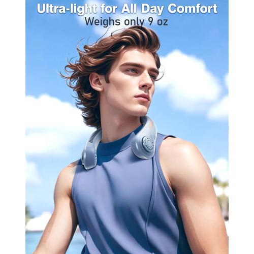 Portable Neck Fan - Rechargeable Personal Fan with Neck Support, 5000mAh, 5-Speed Quiet, Lightweight Long Lasting Bladeless Fan, Wearable Cooling Fan for Hot Flashes, Travel, Gifts for Men Women