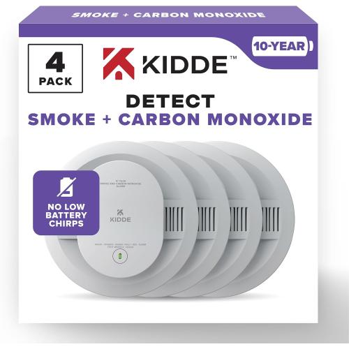Kidde Smoke & Carbon Monoxide Detector, 10-Year Battery Powered, LED Warning Light Indicators, 4 Pack