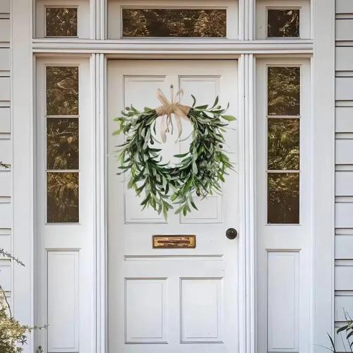 Olive Wreath, Artificial Olive Floral Teardrop Faux Green Olive Garland Fake Olive Easter Holiday with Bow Realistic Olive Home Wedding Arch Party Home Wall Garden Decorations (B)