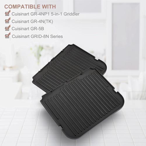 Griddler Plates Replacement for Cuisinart GR-4NP1 5-in-1 Grill & Panini Press - Griddle Accessories, BPA Free, 2Pcs
