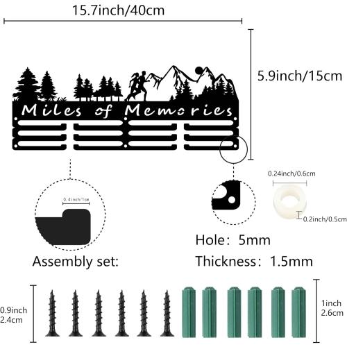 CREATCABIN Medal Hangers Display Holder Rack Sports Metal Hanging Athlete Awards Iron Wall Mount Decor for Over 60  Medals - Running, Marathon, Football - Black - 15.7x5.9 Inch - Miles of Memories