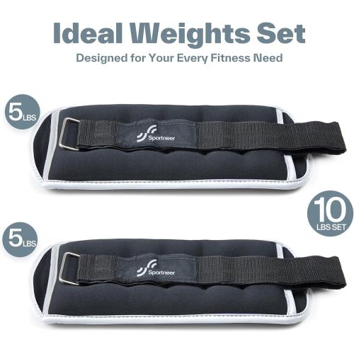 Color Black Sportneer Ankle Weights Wrist Weights Pair of 1/2/4/6/10 LBS for Men Women Kids Strength Training Wrist and Ankle Weights Set with Reflective Strips for Dancing Running Walking Fitness Workout Gym