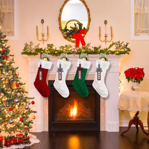 XIMISHOP 4PACK Christmas Stockings,18Inches Large Cable Knitted Stocking Personalized Xmas Hanging Stocking Decorations with for Holiday Christmas Party Family Decor(Green Red White