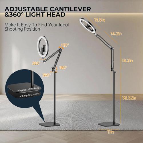 12 Ring Light with Stand Tripod for iPhone, Overhead Phone Camera Mount, Adjustable 72 Height Tripod Holder Floor, Phone Stand for Video Recording Filming Streaming Cooking TikTok YouTube, CRI >95