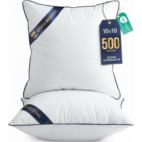 Utopia Bedding Throw Pillow Inserts (Pack of 2, White), 18 x 18 Inches Decorative Indoor Pillows for Sofa, Bed, Couch, Cushion Sham Stuffer