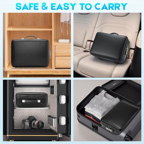 SEEKIND Fireproof Document Box with Lock, Hard-Shell Case File Organizer with Accordion File Folder, Multi-Layer Portable Home Office Travel Safe Box for Important Documents& Valuables (Black)