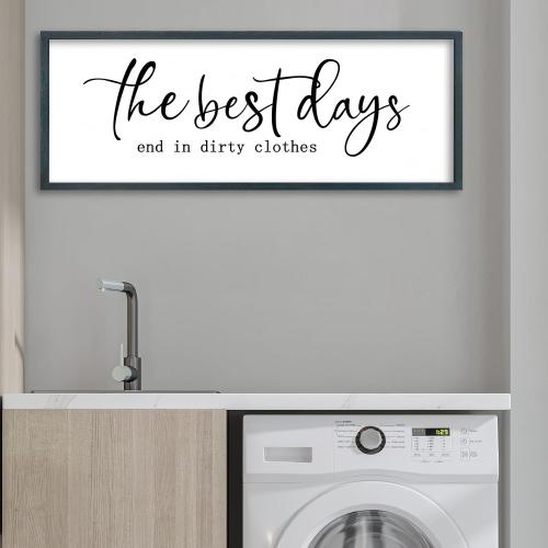 FZMHASLWW Laundry Room Sign Wall Decor 32×12 The Best Days End In Dirtiest Clothes Large Wood Framed Wall Art Hanging (Black)