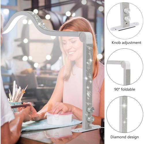 Upgraded Nail Tech Lamp for Desk, 34 in Foldable Large Nail Light with Phone Holder, 3 Modes 3000K-6000K LED Manicure Lamp, Half Moon Light for Lash Eyelash Extension, Tattoo, Eyebrows(Gold)