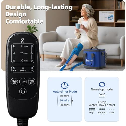 Cold Therapy Machine for Knee Replacement - Portable Ice Machine with Timer, 12Hrs Cooling, 3 Speeds for Pain Relief (Blue)- Ice Therapy Knee/Joints/Ankle/Muscle/Shoulder