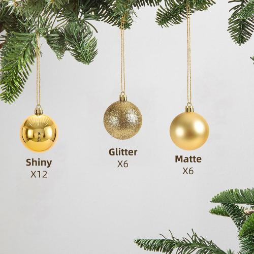 24ct Gold Christmas Ball - 1.18 Inch Shatterproof Christmas Tree Decoration Ornaments Hanging Ball for Xmas Tree, Holiday, Wedding, Party
