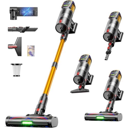 Cordless Vacuum Cleaner,55KPa 650W 65Mins Vacuum Cleaners for Home,Stick Vacuum with LED Display &Anti-tangle Brush and Self-Standing Design,Vacuum Cleaner for Hardwood Floors,Carpet,Pet Hair,Car