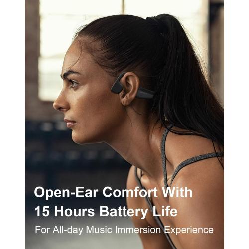 Bone Conduction Headphones 15H Playtime, IPX6 Waterproof Bone Conduction Earbuds, Open Ear Headphones Bluetooth 5.3 Wireless Earbuds with Mic Sweatproof Headset for Running, Cycling