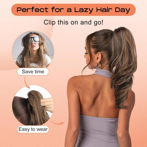 SEIKEA Ponytail Extension, 18 Wavy Claw Clip in Hair Extensions for Women, Lightweight Fluffy Synthetic Ponytail Hairpiecet