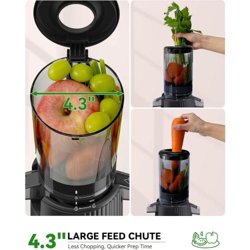 ACOQOOS Cold Press Juicer Machines with 8 Glass Juice Bottles, Cold Press Juicer Whole Fruit and Vegetable with 4.3 Feeding Chute, Easy to Clean Juicers with 2 Cups, Masticating Juicer Black (  The engine doesn’t turn on or off )