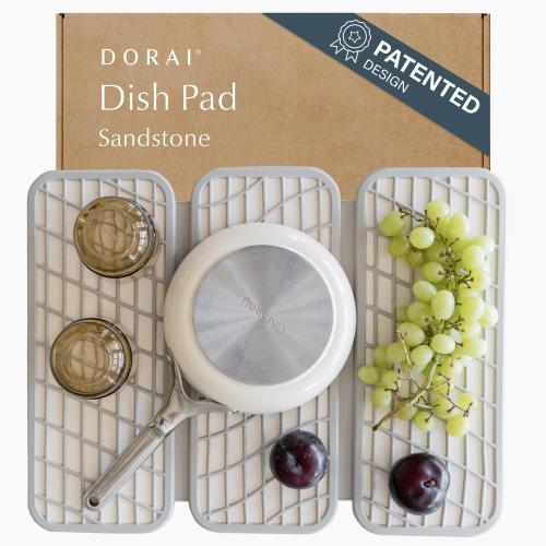 Home Dish Pad - Collapsable Stone Dish Drying Mat with Diatomaceous Earth for Quick Drying - Ultra Absorbent - Encased in Silicone - Eco-Friendly, Foldable - Original 19.9x15.2 Sandstone