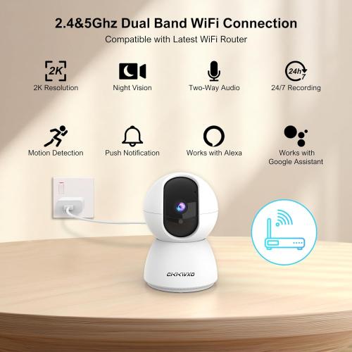 White 2.4&5GHz WiFi Indoor Security Camera,2K/3MP Camera for Home Security, 355° Pan/Tilt Pet Cam, IR Night Vision Baby Monitor, 2-Way Audio, Motion Tracking, Cloud & SD Card Storage
