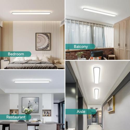 Smart 4Ft Linear LED Ceiling Light, 68W Dimmable Flush Mount Wraparound Fixture with Remote Control, Modern Metal Design, Suitable for Energy-Saving LED Lighting for Home Use