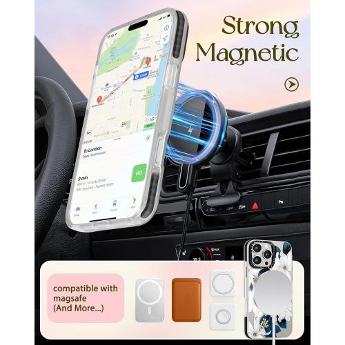 Case for iPhone 16 Pro Case Compatible with Magsafe Ring Holder Stand - for Women Blue Flower Design TPU Phone Cover for Girls Girly Funny Fashion