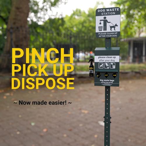 Mini Pet Waste Station - Includes 600 Dog Poop Bags - Original Glow in the Dark Dog Waste Station and Dog Poop Sign, Triple Storage Dog Poop Bag Dispenser with Hand Sanitizer Bottle