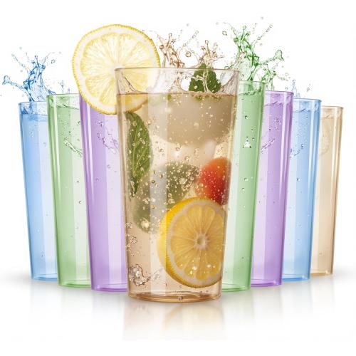 Liacere Color Plastic Drinking Glasses - (Set of 12) 18oz Color Plastic Glasses Colors Reusable，Kitchen Water Glasses Cup, Bar Tumbler Glassware Set for Beer, Juice, Cocktail, Whiskey, Milk