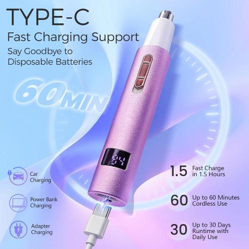 Yunmiss LED Display Eyebrow & Nose Hair Trimmer Clipper for Men Women,2026 Rechargeable 2 in 1 Painless Ear & Facial Hair Trimmer with Powerful Motor and Dual-Edge Blades Easy Cleansing (Purple)