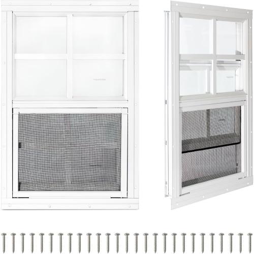 COLORPAPA 2 Pack Shed Windows,24 x 36 Small Sliding Windows,Flush Mount Windows with Tempered Glass and Fiberglass Screen for Shed, Chicken Coop, Playhouse, Household, Garage, Barns (White)