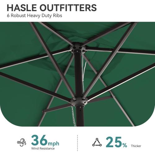 Rectangular Patio Umbrella, 6.5 x 10 ft Rectangle Table Umbrellas w/Heavy Duty Ribs, Effortless Crank and Push Button Tilt, Wind Resistant Sun Umbrella for Outdoor Patio, Dark Green