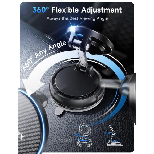 ANDERY Only for iPhone Magsafe Car Mount Charger, 15W Fast Wireless Charge | [78 LBS Strong Suction & 2400gf Magnetic] 360° Adjustable Car Mount Phone Holder, Car Interior Accessory with Dashboard Pad
