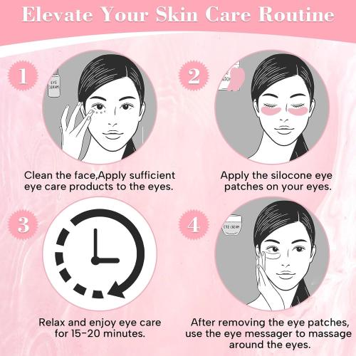 Under Eye Patches, Reusable Under Wrinkle Silicone Mask Pink, Plump Fine Lines & Wrinkles with Metal Eye Cream Applicator, Tin Case