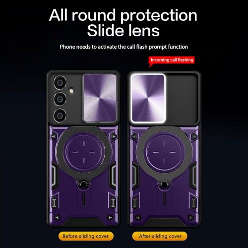 Asuwish Phone Case for Samsung Galaxy S23 FE 5G Slide Camera Magnetic Cover with Tempered Glass Screen Protector and Ring Holder Stand Hybrid Mobile Cell Accessories S 23 EF S23FE 23S Women Purple