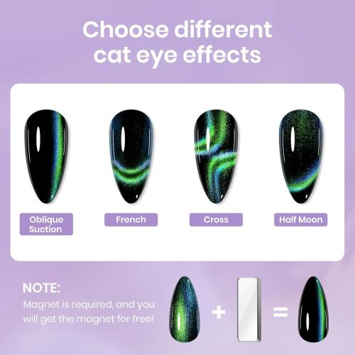 9D Magnetic Nail Polish Set, Cat Eye Nail Polish Non Gel with Magnet, Multi-Color Holographic Glitter Cateye Nail Lacquer Quick Dry High Glossy DIY Salon Gift for Women Girl