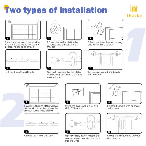 TKZTKZ Curtain Rods No Drilling with Adhesive Brackets,Adjust 36-88,Gold