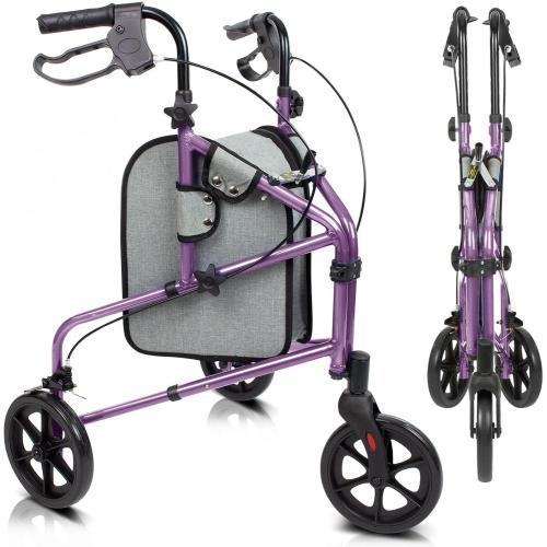 Vive Mobility 3 Wheel Walker - Three Wheeled Rollator for Seniors | Lightweight, Foldable, Narrow, Heavy Duty - for Elderly Men Women - Folding 3-Wheel Tri Scooter with Basket Bag