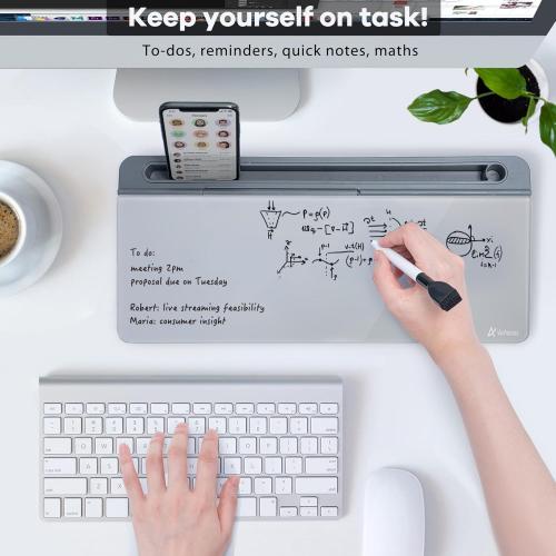 Varhomax Glass Desk Whiteboard with Storage, Desktop Organizer to-do List Memo Notepad Dry Erase White Board for Home Office and School Supplies (GrayBoard)
