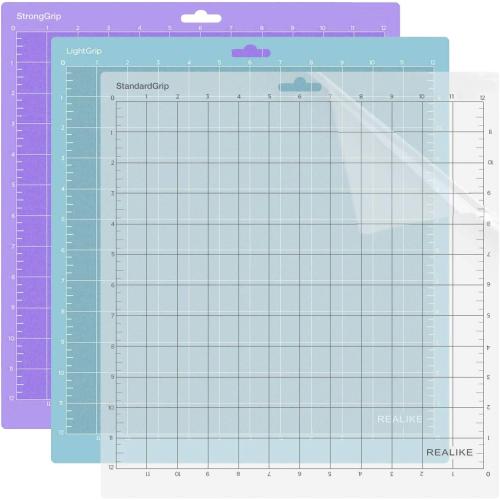 REALIKE 12x12 Cutting Mat for Silhouette Cameo 5/4/3/2/1 (3 Mats - StandardGrip, LightGrip, StrongGrip), Gridded Adhesive Non-Slip Cut Mat for Crafts, Quilting, Sewing, Scrapbooking and All Arts